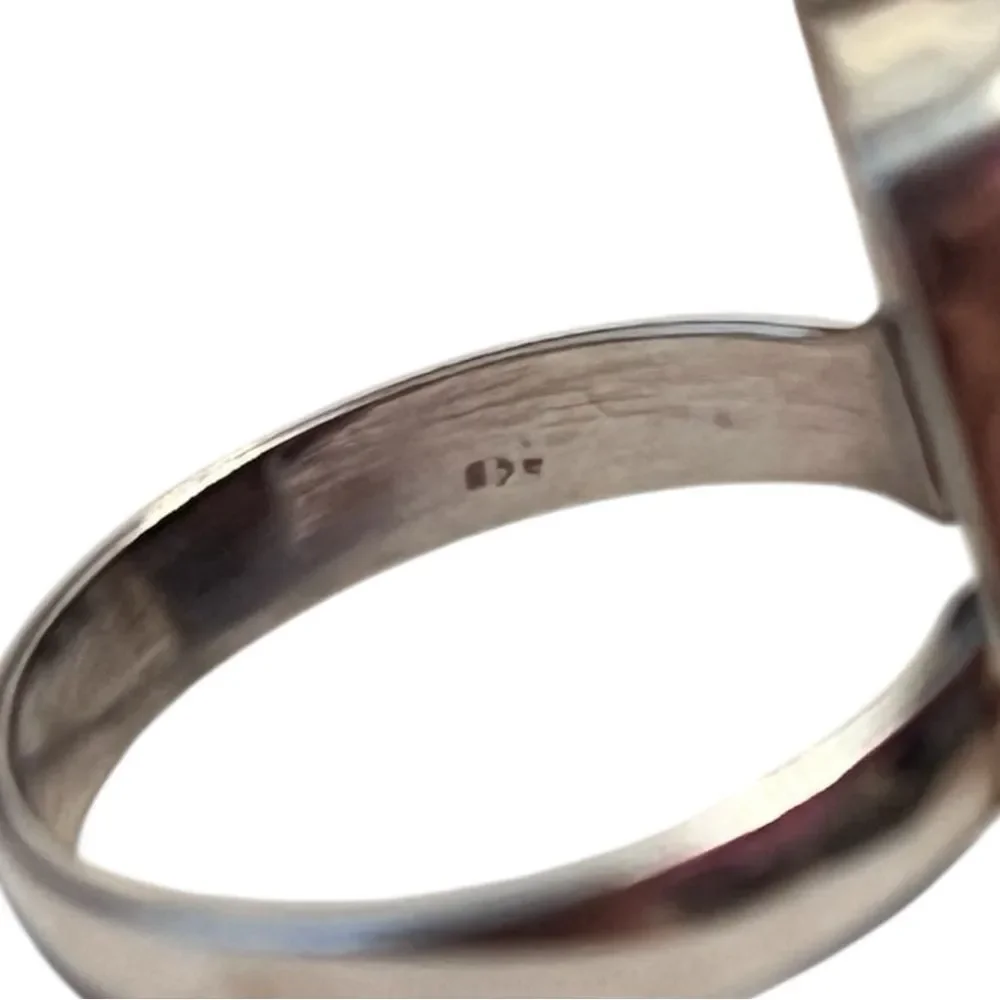 925 Sterling Silver Pink Dahlia Blue Turquoise Copper Inlaid Ring Size 7